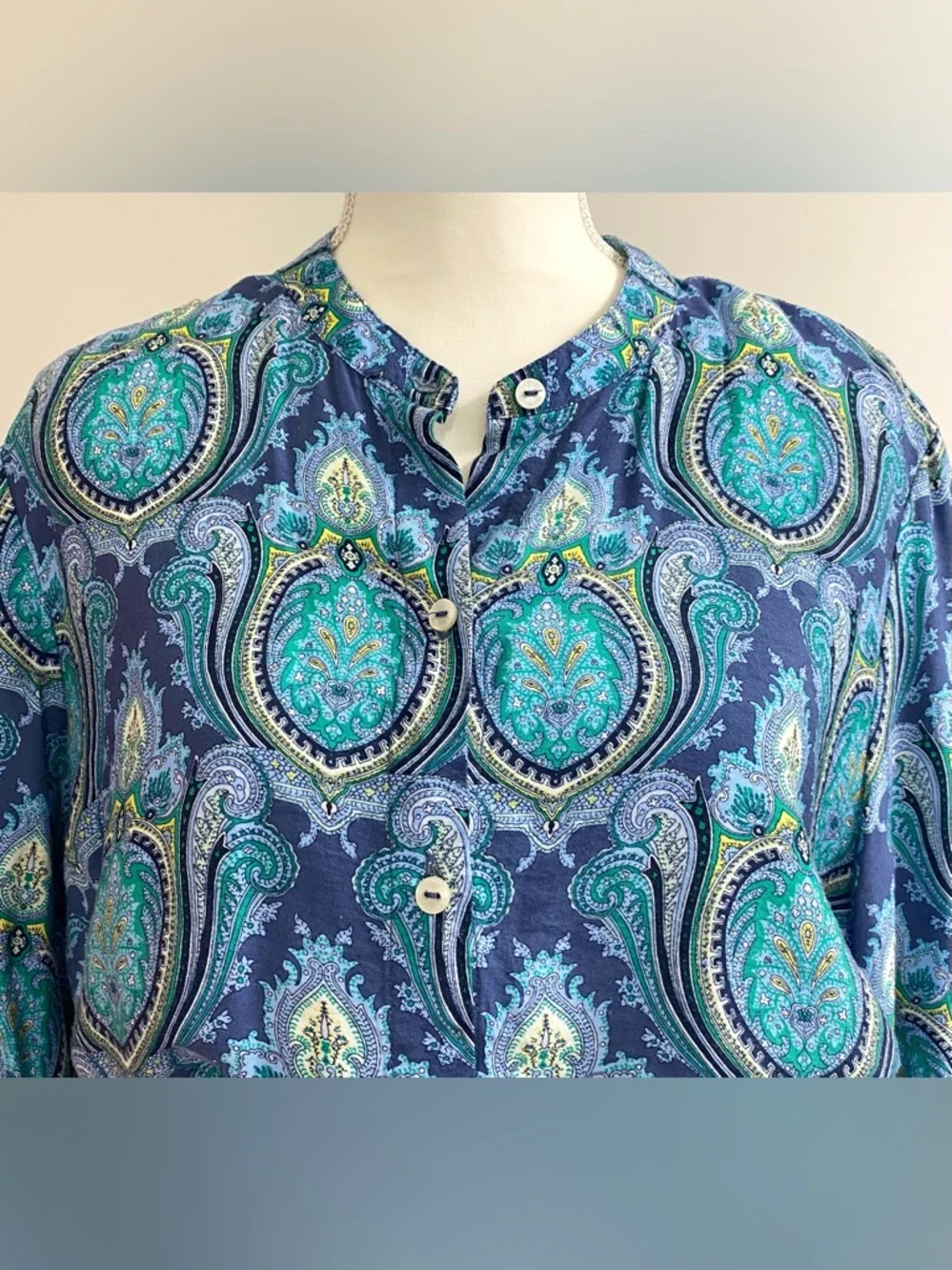 Tommy Hilfiger Womens XL Blue Paisley LongSleeve Utility Button-Front Mini Dress - Picture 2 of 14